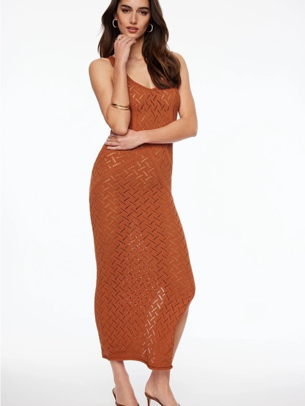 Dynamite Rust Crochet Maxi Dress